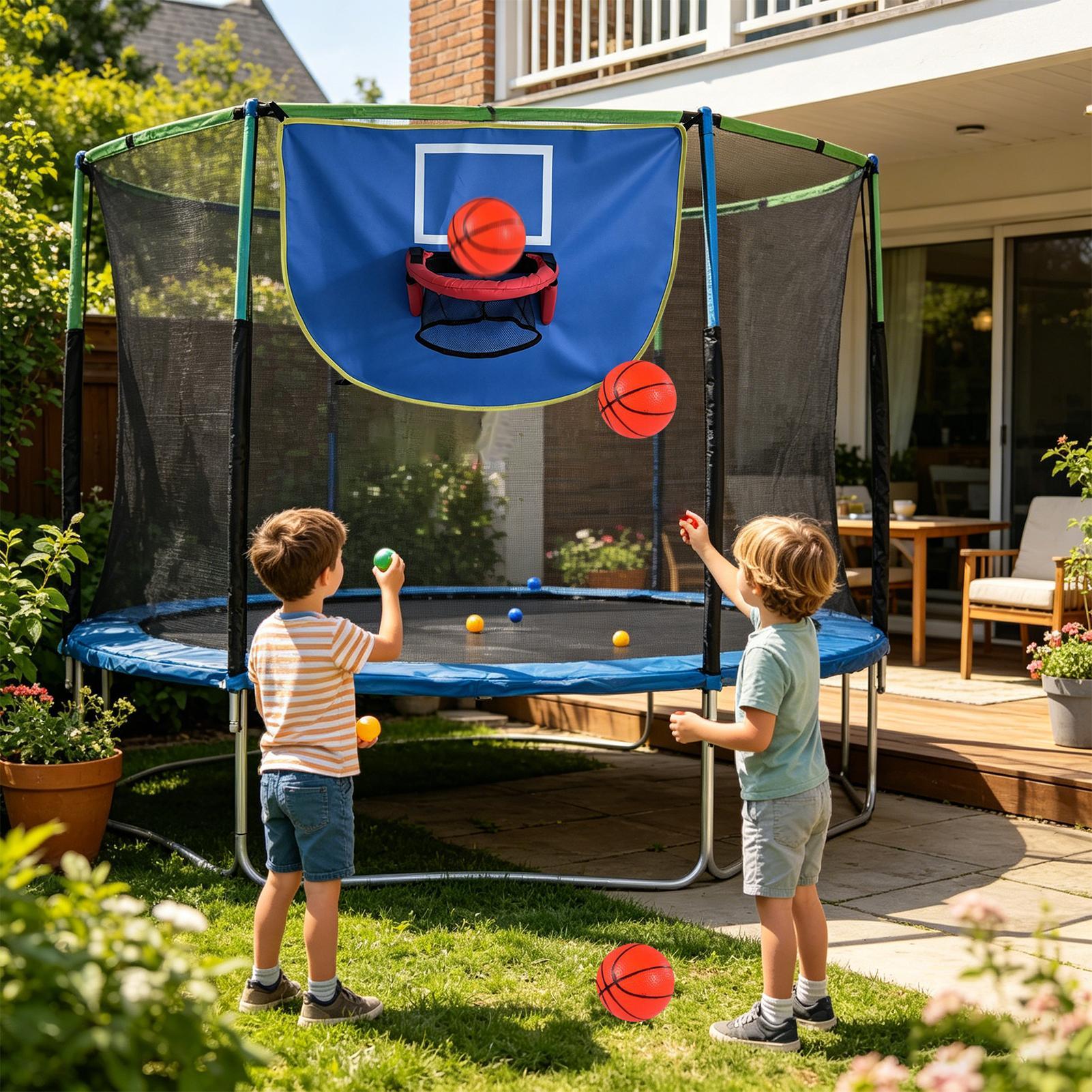Kids Indoor Outdoor Trampoline - Trampolina z koszem do koszykówki, pompką