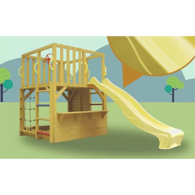 Kids Outdoor Cubby House - Drewniany domek dla dzieci z zjeżdżalnią